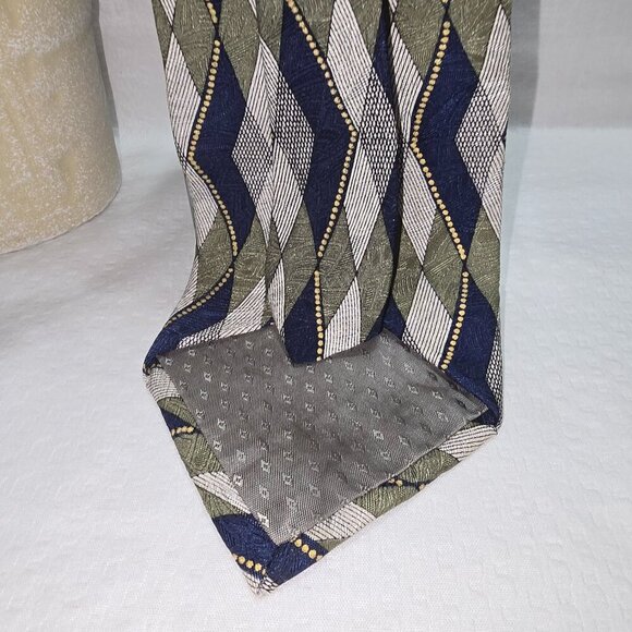 ALBERT NIPON 100% SILK TIE DIAMOND DESIGN BLUE GRAY GREEN TRADITIONAL STYLE - Picture 2 of 7